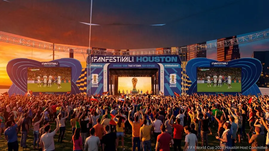 Outdoor football fan festival watch party with supporters and large screens