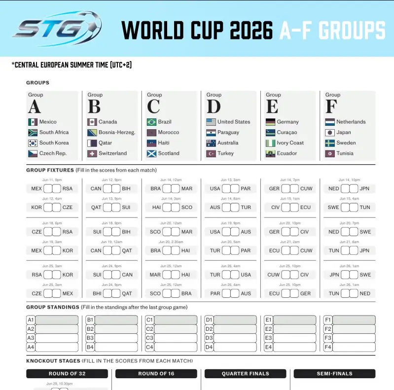Printable 2026 World Cup schedule preview